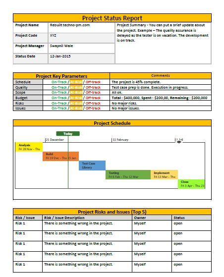 Strategic Plan Reporting Template Project Status Report Template