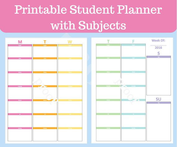 Student Planner Template Student Planner Printable with Subjects Middle School