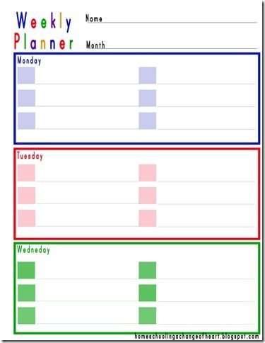 Student Weekly Planner Template Homeschooling A Change Of Heart Weekly Student Planner