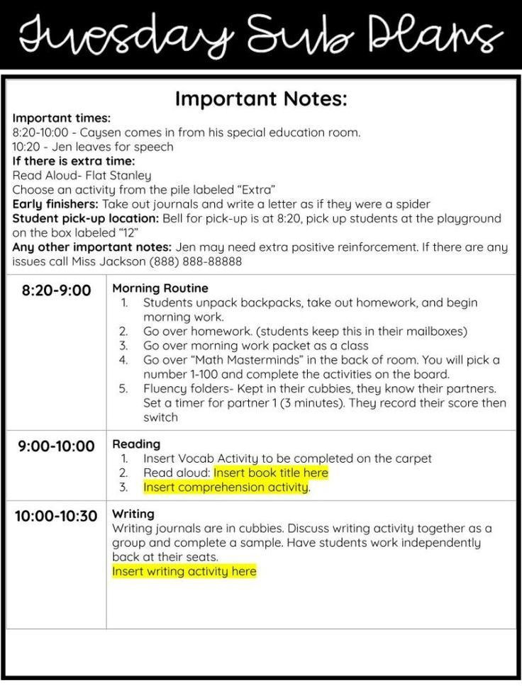 Sub Lesson Plan Template Sprinkle topped Blog In 2020