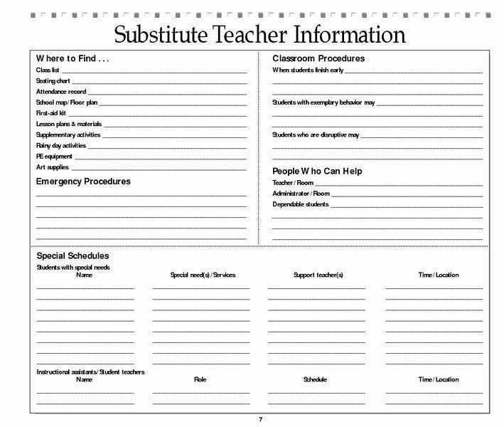 Substitute Teacher Lesson Plans Template Substitute Lesson Plan Template New Substitute Teacher