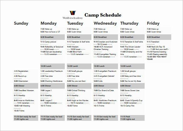 Summer Camp Lesson Plan Template Summer Camp Daily Schedule Template Luxury 9 Camp Schedule