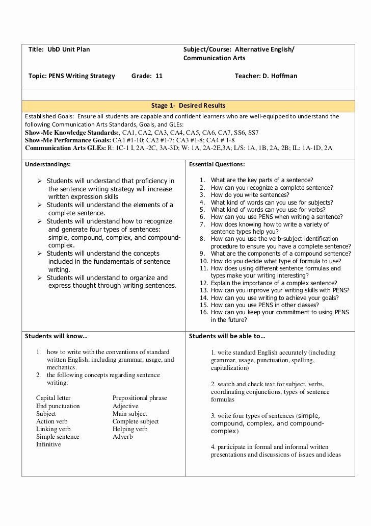 Ubd Lesson Plan Template Word Write Lesson Plan Template Elegant Pens Lesson Plan In 2020