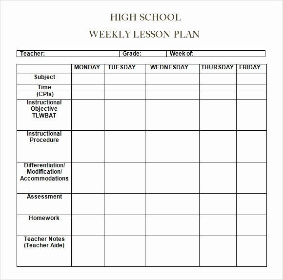Unit Plan Template High School Elementary Weekly Lesson Plan Template Elegant Free 7 Sample