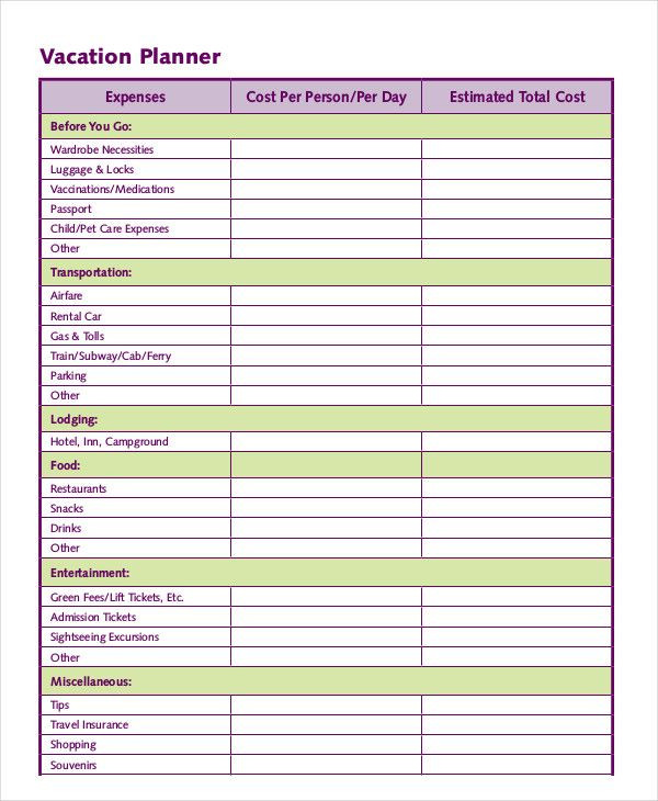 Vacation Planning Template 14 Free Pdf Documents Downlaod