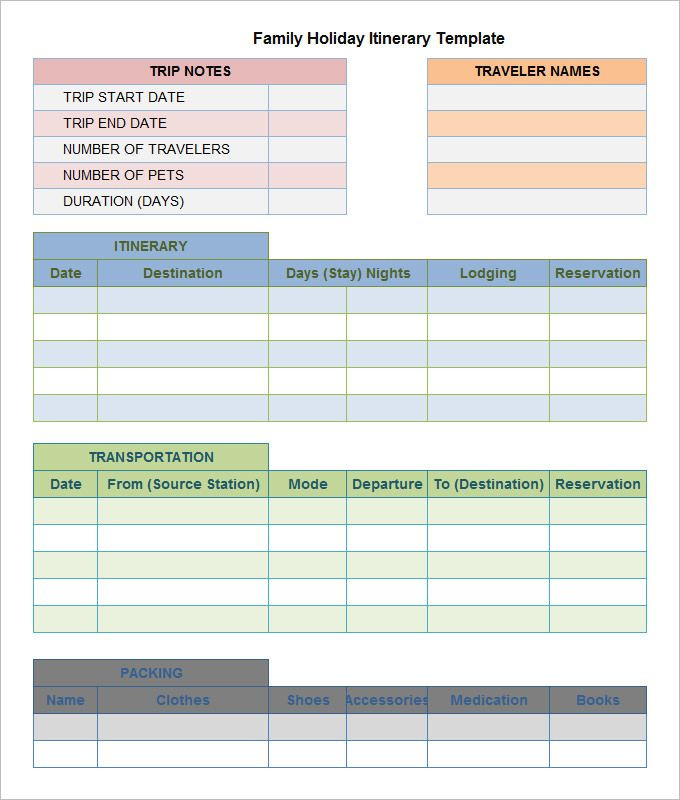 Vacation Planning Template Microsoft Excel Itinerary Template