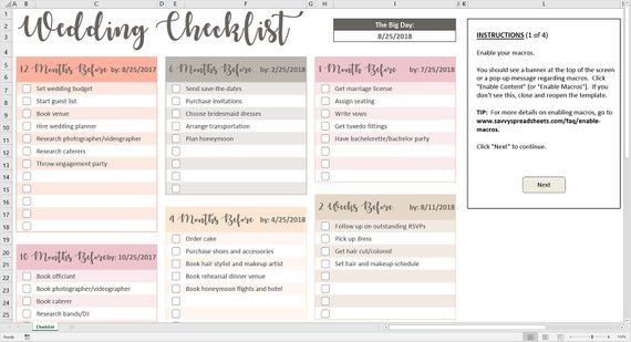 Wedding Plan Template Excel Peachy Wedding Checklist Excel Template Editable Checkable
