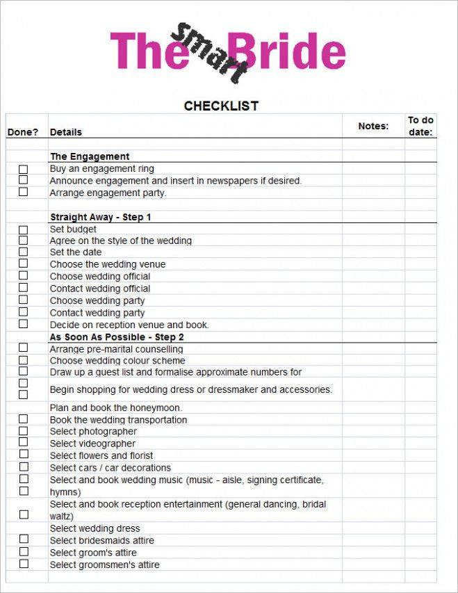 Wedding Planner Checklist Template Wedding Checklist Template 20 Free Excel Documents