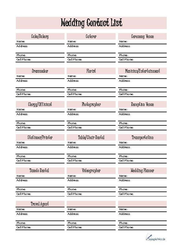 Wedding Planner Checklist Template Wedding Printable forms Templates &amp; Samples