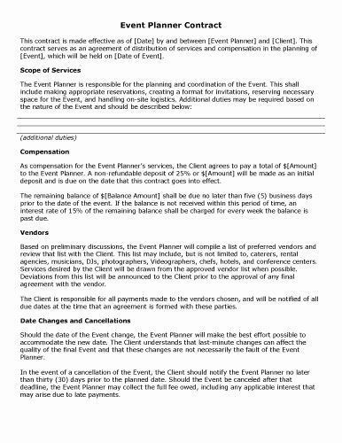 Wedding Planner Contract Template event Planning Contract Template Free Fresh event Planner