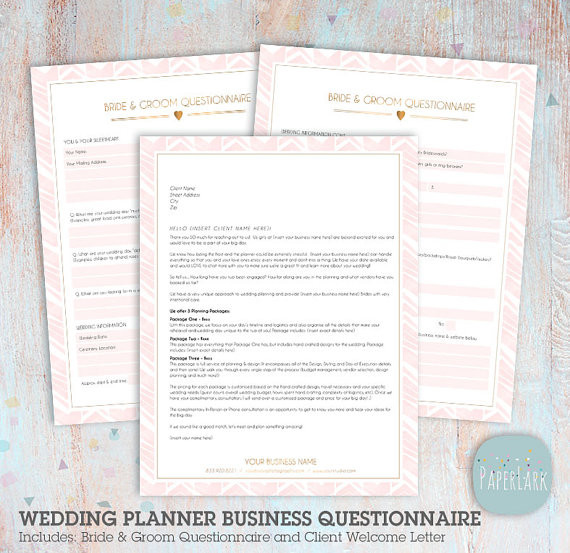 Wedding Planner Questionnaire Template Wedding Planner Client Questionnaire and Wel E Letter