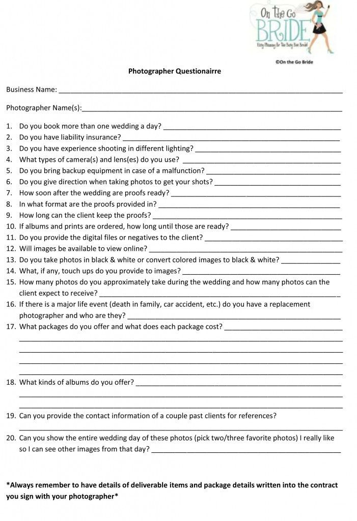 Wedding Planner Questionnaire Template Wedding Planner Wedding Planner Questions for Bride