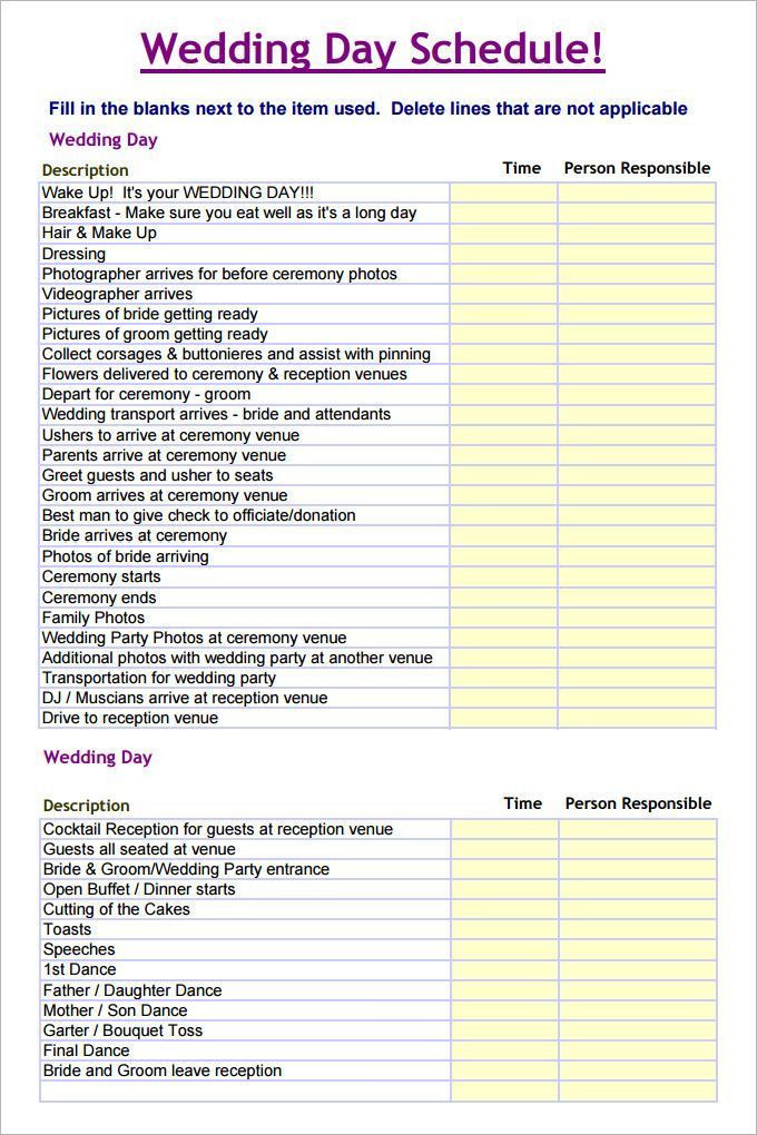 Wedding Planner Template Word Wedding Schedule Template – 25 Free Word Excel Pdf Psd