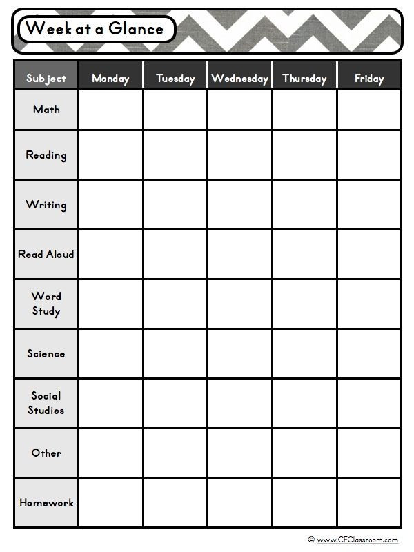 Week Lesson Plan Template Clutter Free Classroom Week at A Glance Planner A Graphic