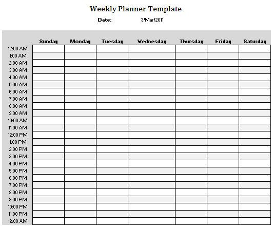 Weekly Hourly Planner Template Excel Planner Templates