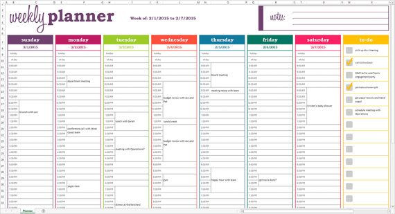 Weekly Hourly Planner Template Excel Weekly Planner Printable Excel Planner Template Weekly