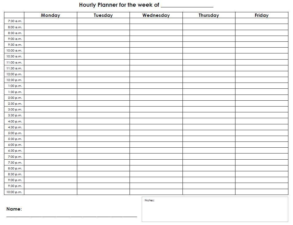 Weekly Hourly Planner Template Free Printable Hourly Schedule Planner