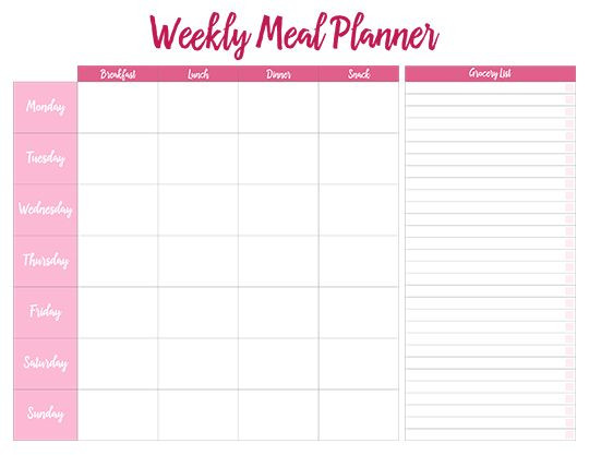 Weekly Meal Planner Template Printable Printable Weekly Meal Planners Free
