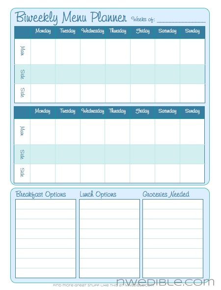 Weekly Meal Planning Template Biweekly Menu Planning form Free Downloadable