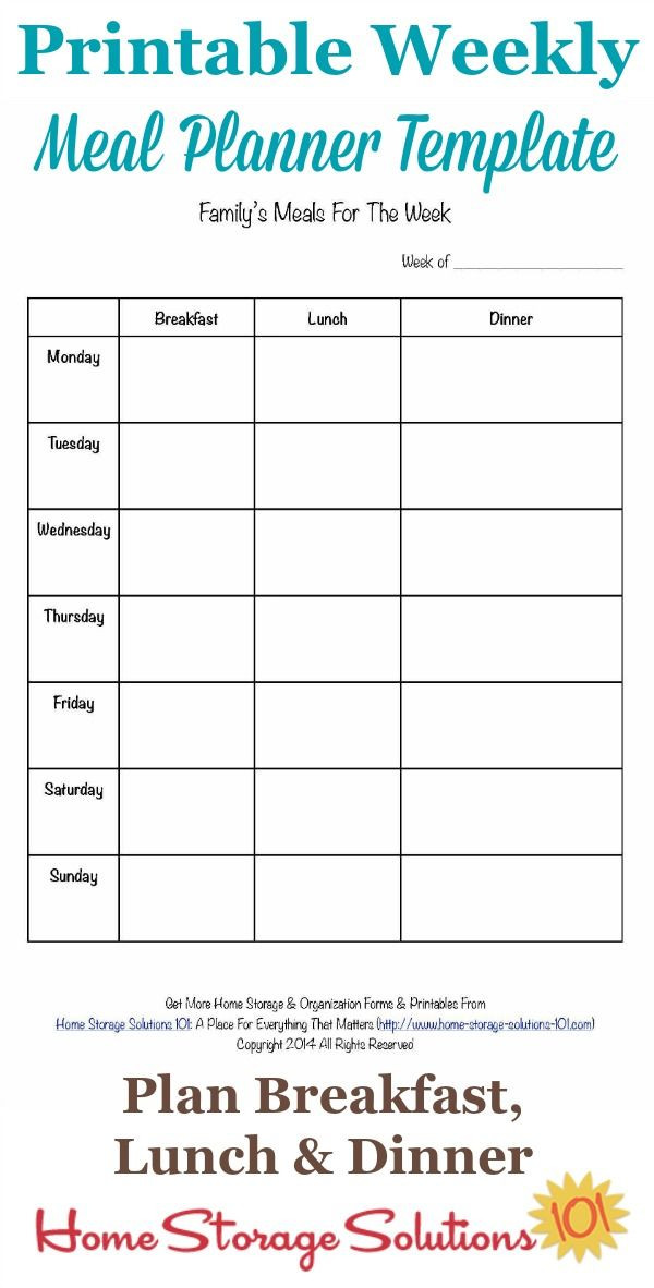 Weekly Meal Planning Template Printable Weekly Meal Planner Template