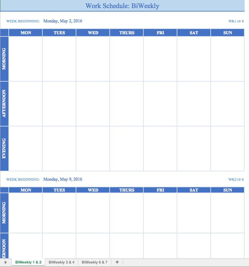 Weekly Planner Template Excel Bi Weekly Work Schedule