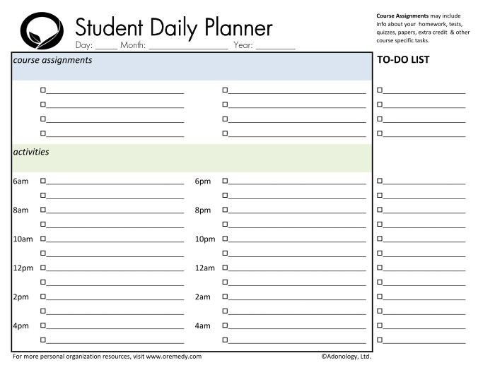 Weekly School Planner Template Day Planner Printable