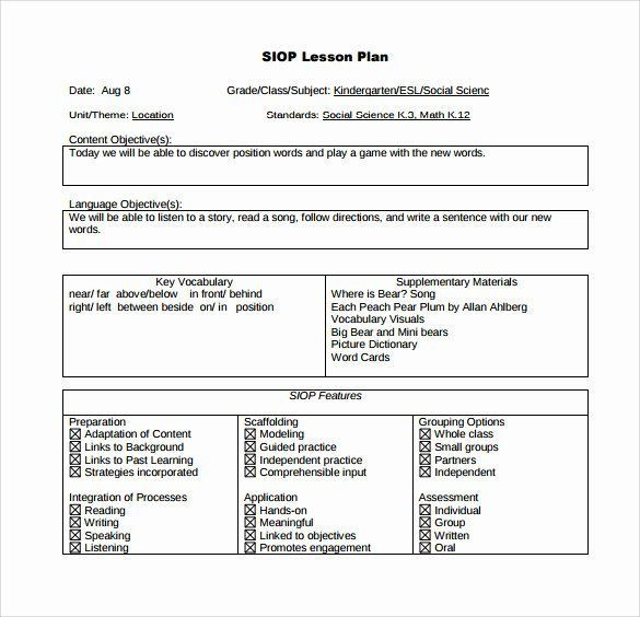 Wida Lesson Plan Template Sub Lesson Plan Template Best 9 Siop Lesson Plan