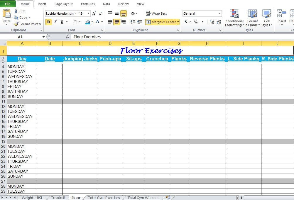 Workout Plan Template Excel Workout Plan Template Excel Gym Workout Plan Spreadsheet for