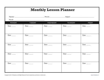 Year Long Lesson Plan Template Monthly Lesson Plan Template Secondary