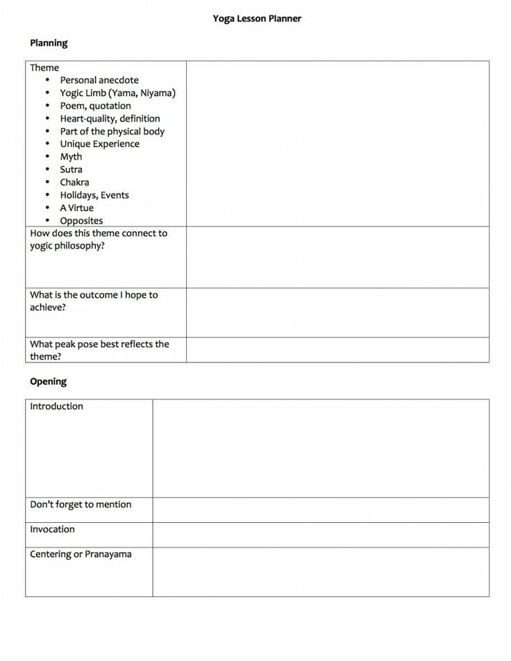 Yoga Class Planning Template Lesson Plan 1