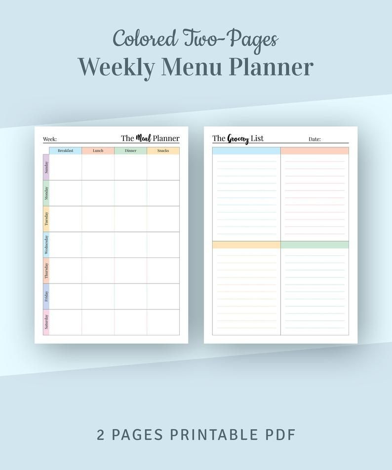 2 Week Meal Planner Template Meal Planner Printable Weekly Menu Planner with Grocery