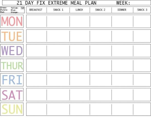 21 Day Meal Plan Template My 21 Day Fix Extreme Kick Off Meal Planner Included