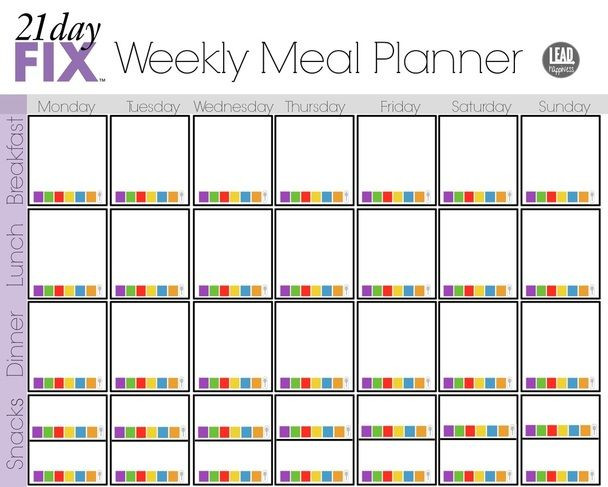21 Day Meal Planner Template Blank 21 Day Fix Meal Plan Color Coded 21 Day Fix Meal Plan