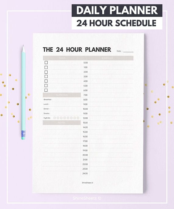 24 Hour Day Planner Template 24 Hour Planner Daily Planner Printable 24h Daily