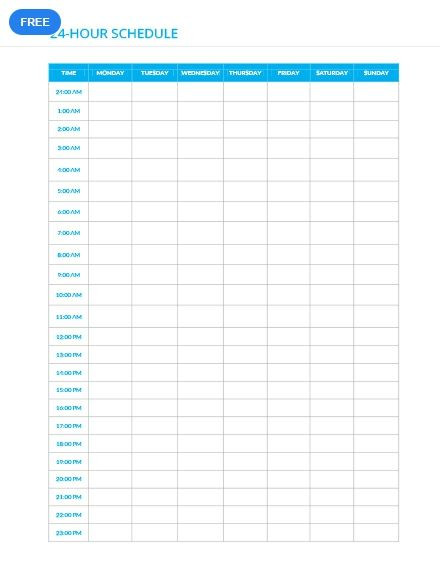 24 Hour Day Planner Template Free Blank 24 Hour Schedule Template Pdf