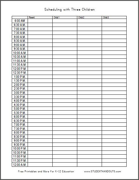 24 Hour Day Planner Template Scheduling with Three Children 473610