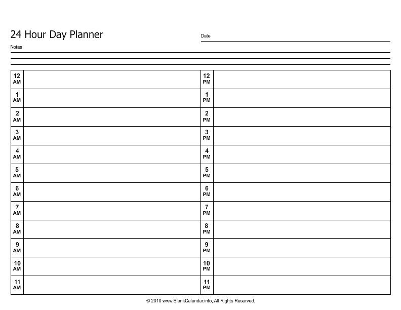 24 Hour Planner Template Daily Planner 24 Hour Daily Planner Printable