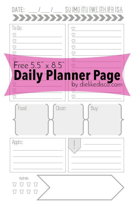 5 5 X 8 5 Planner Template Free Daily Planner Page Printable Likedisco