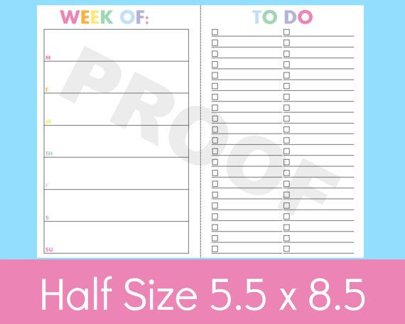 5 5 X 8 5 Planner Template Half Size Planner Printables to Do List Printable A5