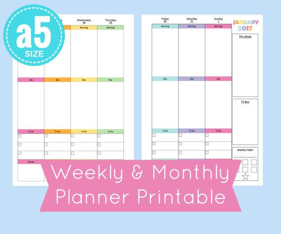 5 5 X 8 5 Planner Template Printable Dated Weekly Planner for A5 Planners Junior Arc