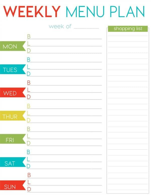 7 Day Menu Planner Template Free Weekly Menu Planner Printable
