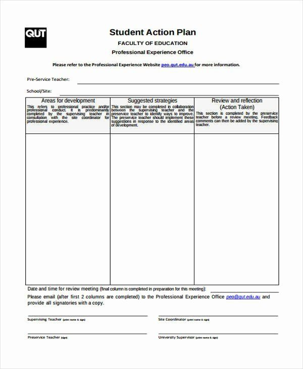 Action Plan Template Action Plan Example for Students New 8 Student Action Plan