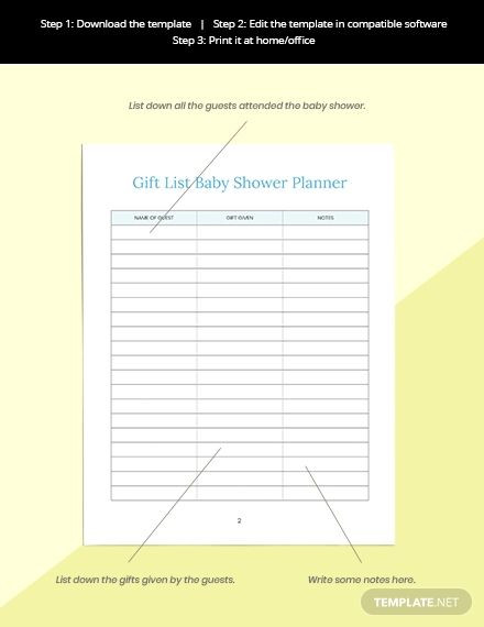 Baby Shower Planner Template Gift List Baby Shower Planner Template In 2020