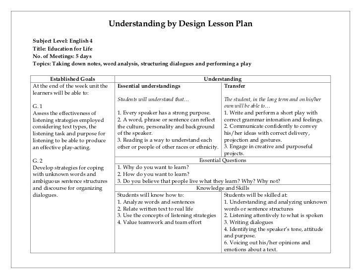 Backward Design Lesson Plan Template Understandingdesign Lesson Plan Template