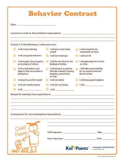 Behavior Plan Template for Elementary Behavior Contracts for Elementary Schoolers