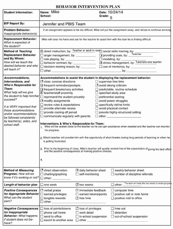 Behavior Support Plan Template Behavior Intervention Plan Template Unique Behavior