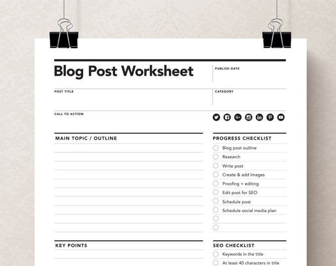 Blog Planner Template Blog Planner Worksheet Blog Worksheet Blogger Blog Plan