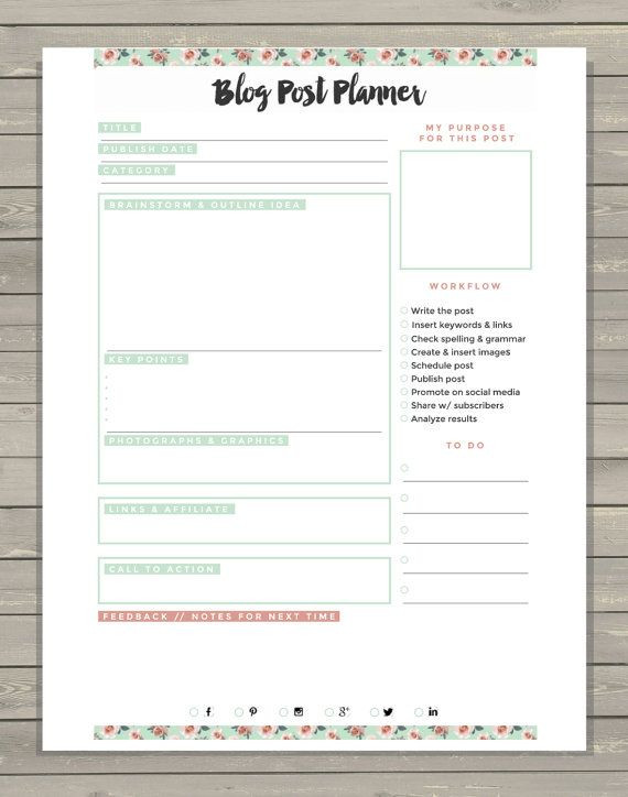 Blog Planner Template Blog Post Planner Printable Mint Workflow A4 8 5&amp; 39