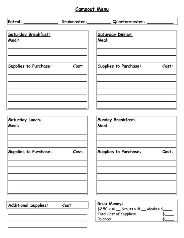 Boy Scout Meal Planning Template Boy Scout Meal Planning Template Best Boy Scout Duty