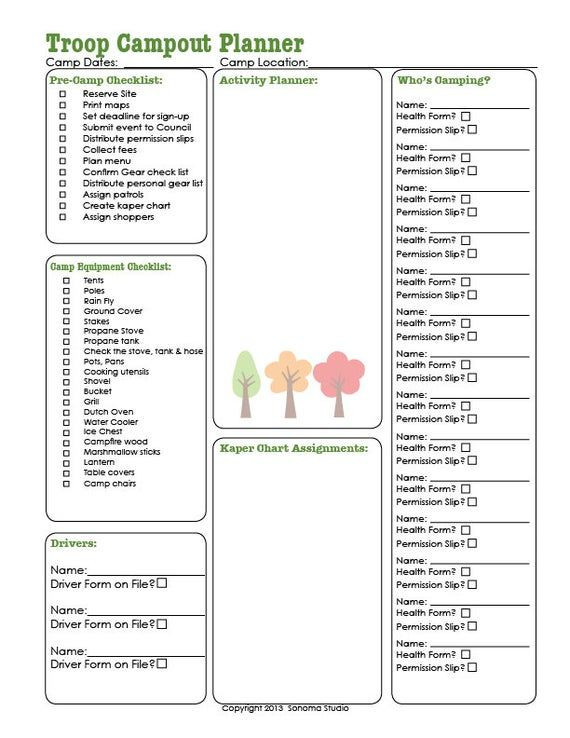 Boy Scout Meal Planning Template Campout Planner Scout Troop Guide and Planner